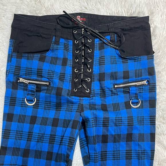 ROYAL BONES BY TRIPP NYC Blue Plaid Buckle Zipper Pants Skinny Bondage Straps 15 - Picture 6 of 8